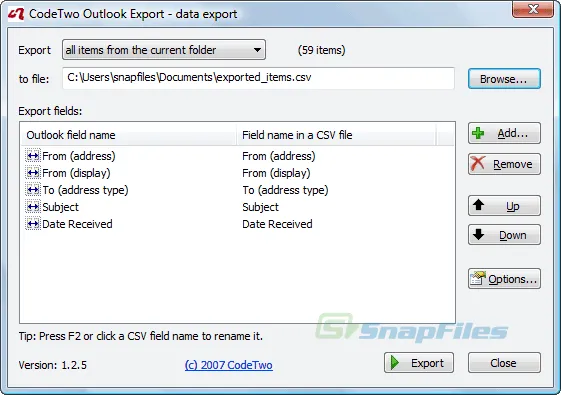 CodeTwo Outlook Export Скріншот 1