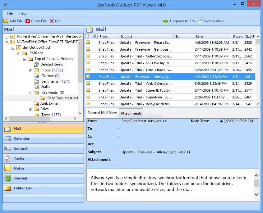 Systools Outlook PST Viewer Скріншот 1