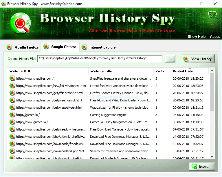 Browser History Spy Скріншот 1