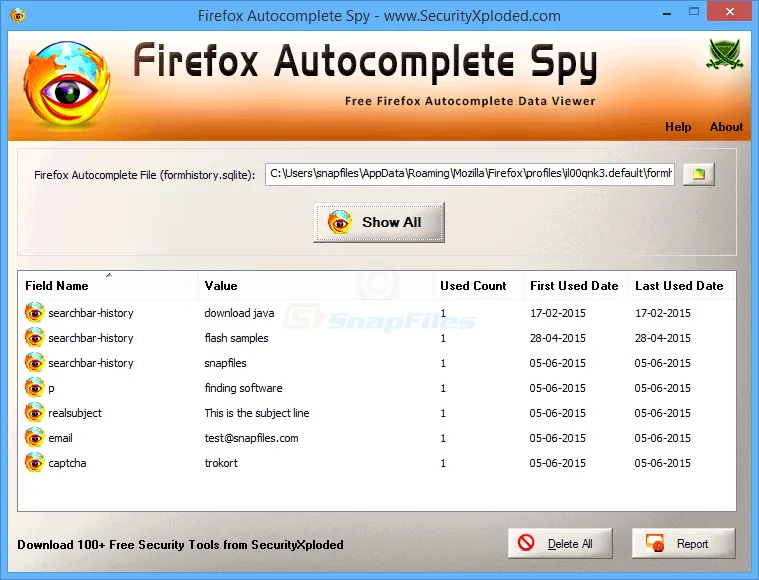 Firefox Autocomplete Spy Скріншот 1