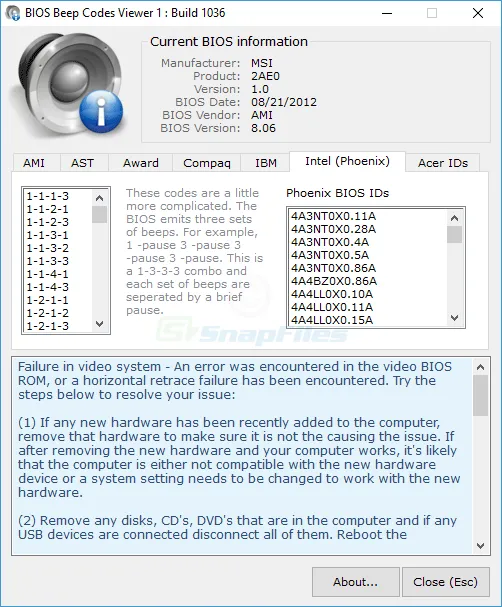 BIOS Beepcodes Viewer Скріншот 2