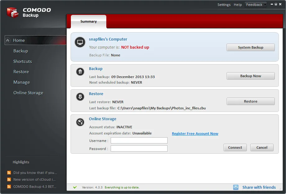 Comodo Backup Скріншот 1