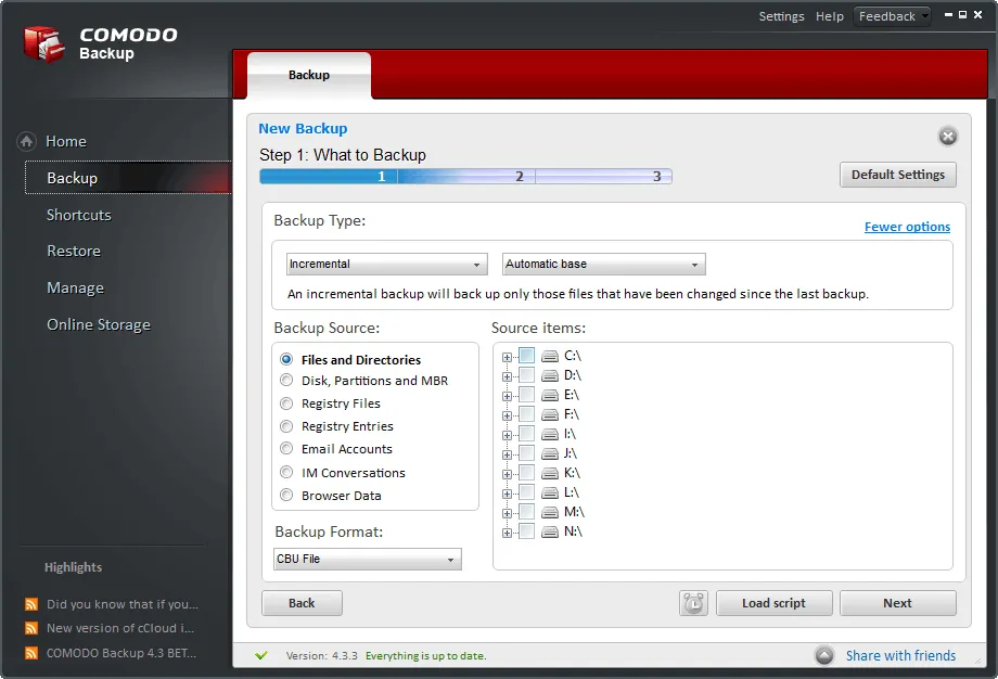 Comodo Backup Скріншот 2