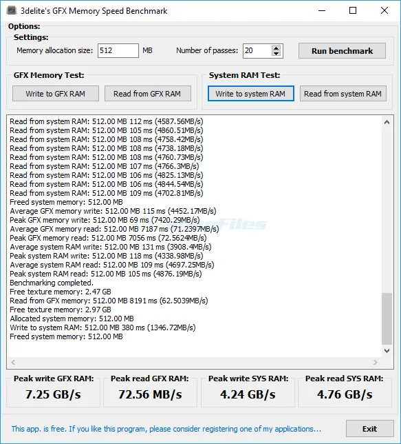 GFX Memory Speed Benchmark Скріншот 1