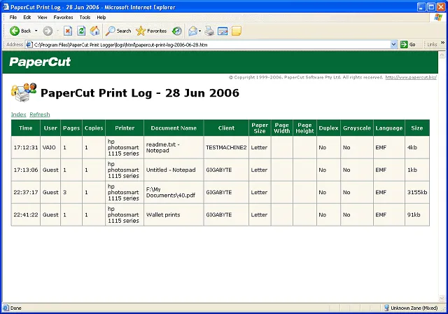 PaperCut Print Logger Скріншот 1