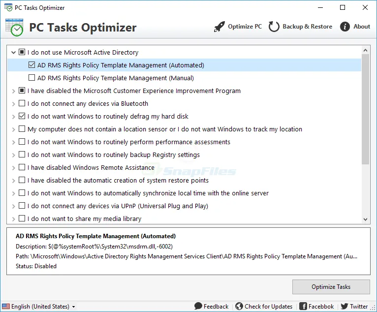 PC Tasks Optimizer Скріншот 1