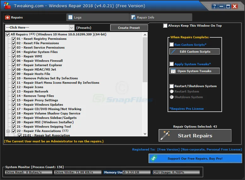 Tweaking.com Windows Repair Скріншот 1