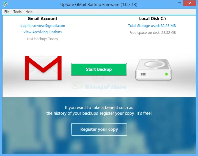 UpSafe Gmail Backup Скріншот 1