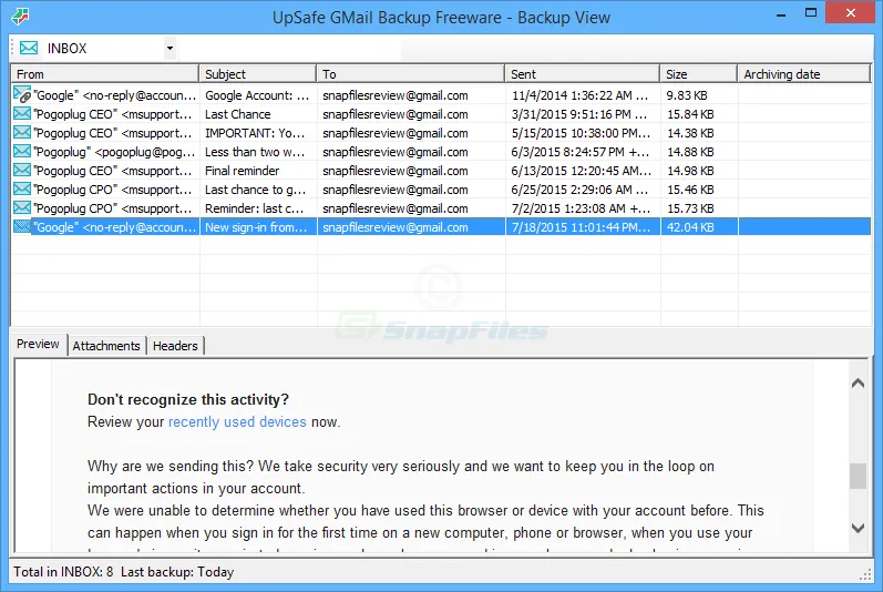 UpSafe Gmail Backup Скріншот 2